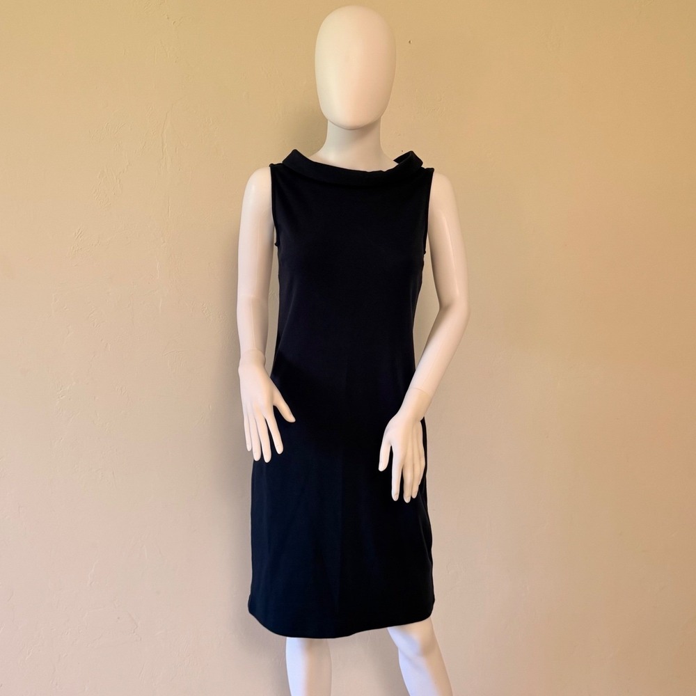 NWT Talbots Women's Size XS Navy Blue Cotton Roll Neck Sleeveless Sheath Dress